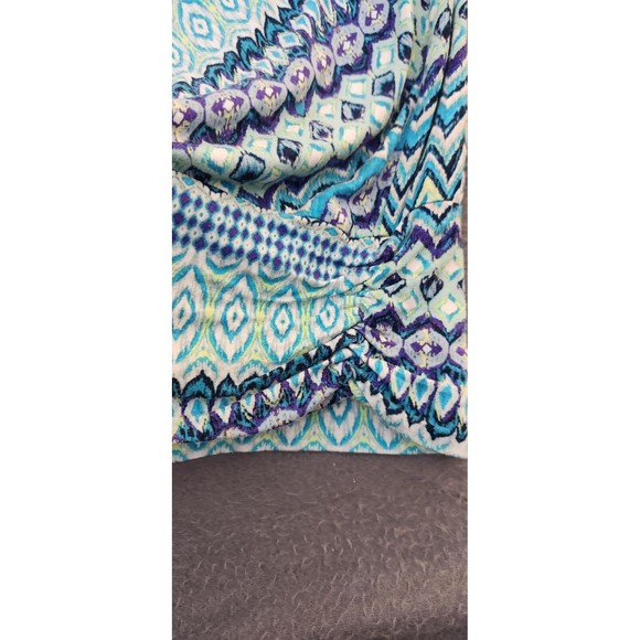 Chico's Aqua Blue Purple White Chevron Ruched Ikat Sides Tunic Top Shirt Sz 1 M - Picture 2 of 7